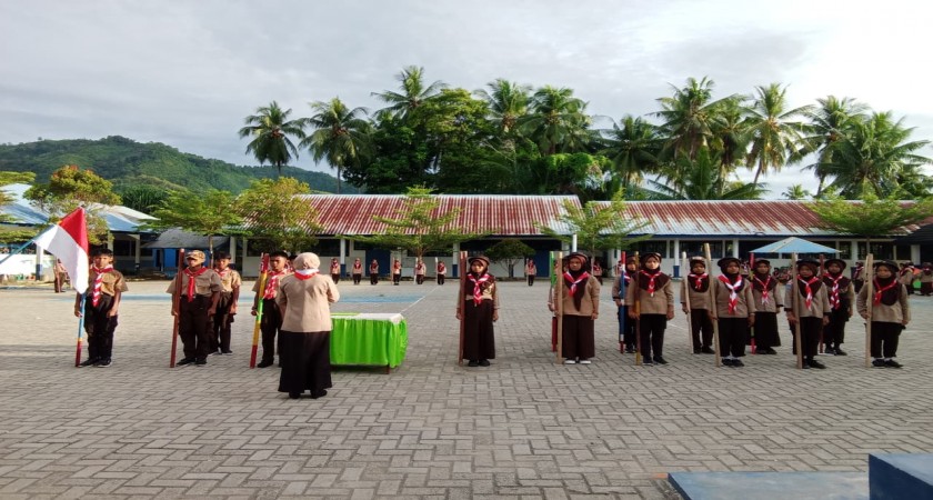 Perjusami Penerimaan Tamu Penggalang serta Pelantikan Wapinru, Pinru, dan Pratama Gudep 04.047–04.048 Pangkalan SMP Negeri 1 Malunda